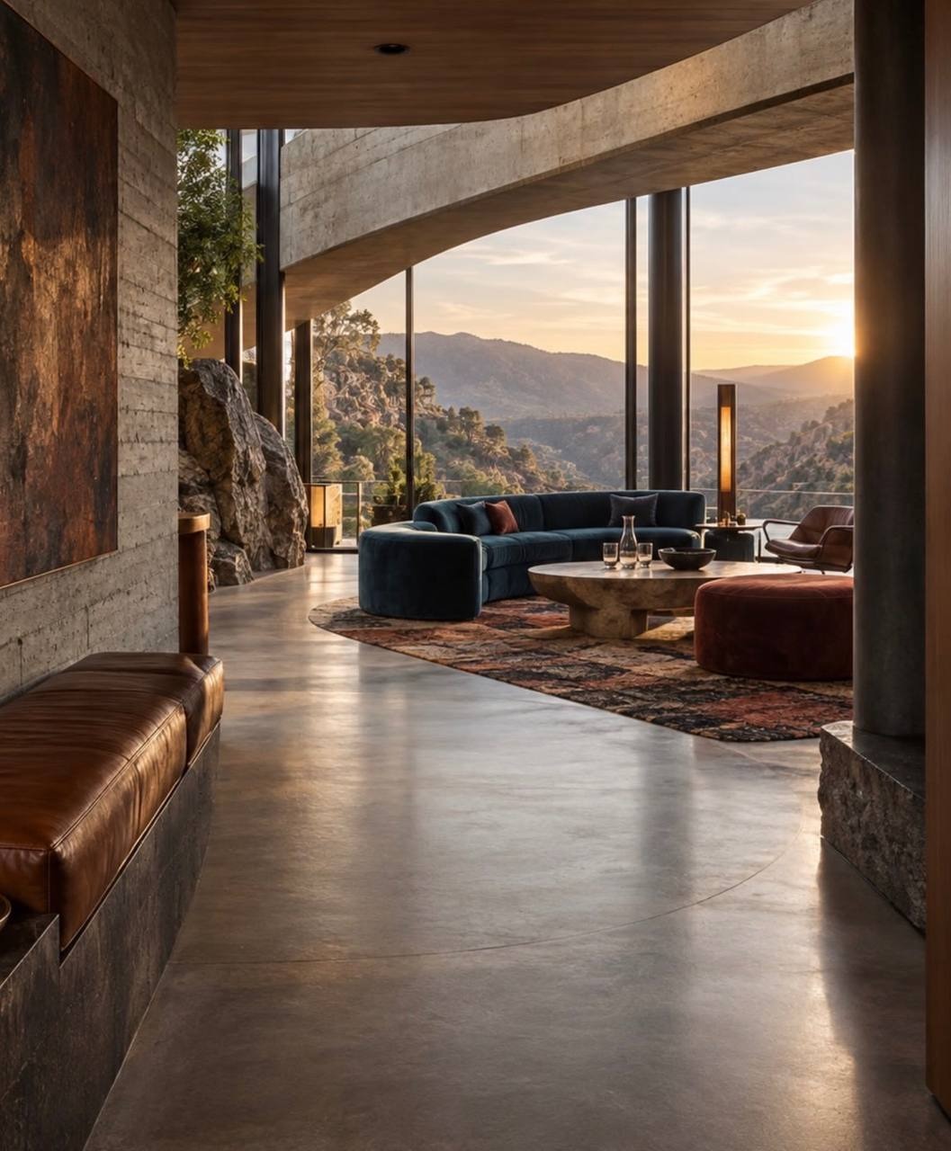 Hillside living room with city view
