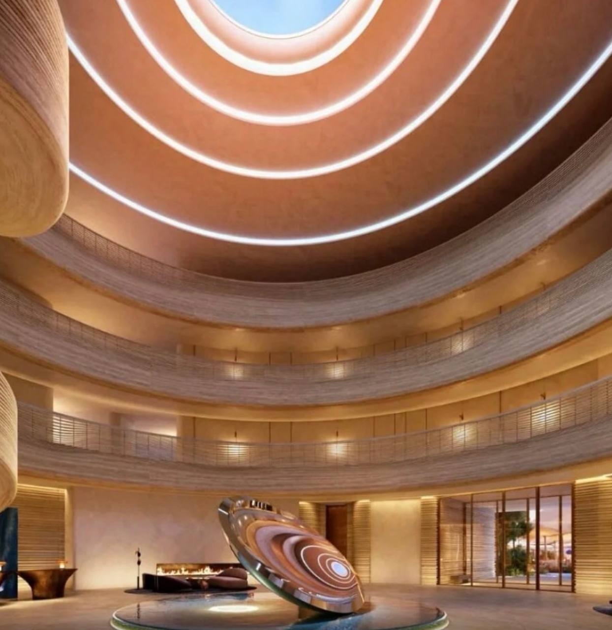 Circular hotel atrium interior
